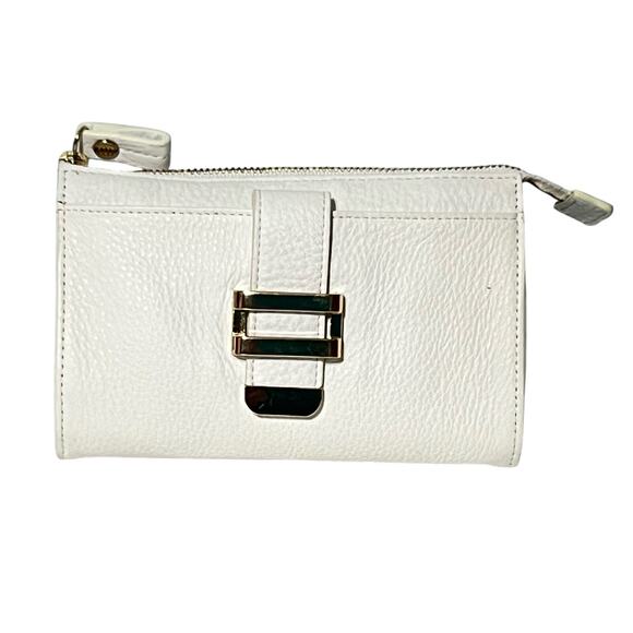 Liz Claiborne Pebbled White Leather Accordion Zip Convertible Wristlet Wallet - Picture 1 of 15